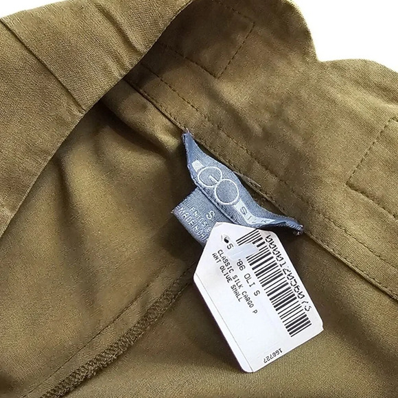 GO SILK Cargo Jogger Pant 100% Silk Size Small Olive Green Pockets Adjustable - Picture 6 of 9